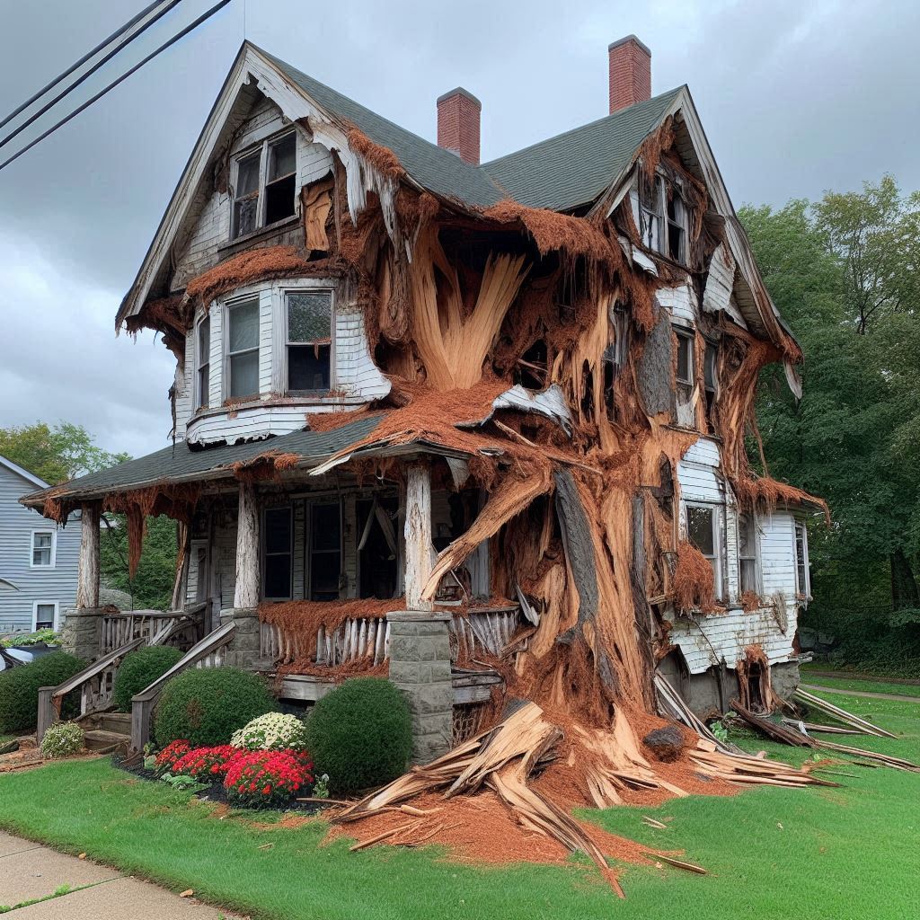Damaged tree on an Hernando home showing signs of disease and decay